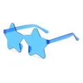 Blue one-piece star rimless sunglasses, fashion party colorful eyewear for men and women. - Blue Lens