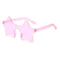Pink star rimless sunglasses, stylish one-piece party eyewear variant in bright pink color. - Pink Lens