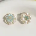 Componentes de flores de perlas y cristal hechos a mano para exquisitos accesorios de joyería DIY. - Azul