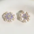Accesorios de pendientes de flores de perlas de cristal hechos a mano estilo elegante. - Púrpura