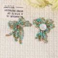 Handmade crystal beaded bow tassel patches for DIY craft shoes phone cases decoration - Green