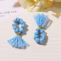Mini nappa di cotone intrecciato fatto a mano etnico ciondolo gioielli accessori blu. - Blu