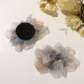 Elegante pinza de pelo con flor de gasa degradada accesorio de moda brillante bonito - Azul y Naranja