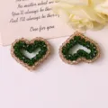 Crystal beaded heart DIY accessories, green and amber handmade hair and jewelry parts. - Green