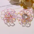 Beaded flower DIY accessory detail, colorful handmade hollow floral charm for custom jewelry making. - Pink