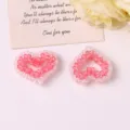 Beaded heart hair tie detail, dopamine color DIY hair accessory and charming cute jewelry. - Rose Pink