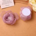Details of purple organza flower hair clips with pearl centers, sweet fairy style accessory. - Pink Purple