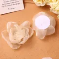 Detalle de pinza para el cabello de flor de organza con pétalos de malla transparente y perla. - Albaricoque