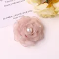 Pink organza camellia flower with artificial pearls, perfect DIY hair clip or brooch accessory. - Dusty Pink