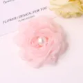 Exquisite pink chiffon camellia flower hair clip accessory with pearl details for DIY crafts. - Pink