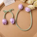 Accesorios para el cabello de tela con cinta de tulipán doble cabeza DIY tejido a mano - Púrpura