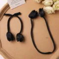 Black tulip double head fabric hair clip DIY handmade satin ribbon hair accessories bow for women - Black