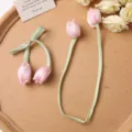 Capullos de flores de tulipán de tela accesorios para el cabello con lazos hechos a mano. - Rosa