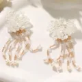Handcrafted beaded pearl crystal tassel DIY charms for earrings hair accessories brooches - Flower Tassel Accessory