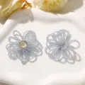 Beaded hollow flower DIY accessory with blue beads and gold center for handmade crafts. - No.58 Gold Stamen Style (A90-4-53-54) / 1 Piece/Pack / Sea Salt Blue