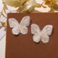 Parche de mariposa con bordado de encaje de doble capa DIY accesorios de ropa tul. - Beige