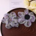 Gradient organza peony flower DIY hair claw clip accessory, elegant purple floral design. - Purple and Green