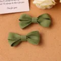Green fabric bow hair clip DIY accessory, cute fairy style hair ornament details view - S / Green
