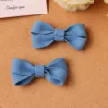 Blue denim bow hair clip detail view, cute fabric hair accessory for women and girls daily wear. - S / Blue