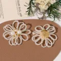 White beaded flower DIY accessories, pearl floral patches for earrings and hair clips. - Beige