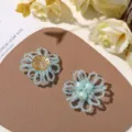 Azul perla cuentas hueco flor DIY pendientes pinza ropa accesorios decoracion - Azul