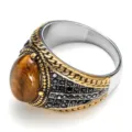 Vintage Men Stainless Steel Ring Brown Tiger Eye Stone Twisted Rope Wide Band Jewelry - 10# / Brown