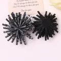 Sparkling black rhinestone firework sun flower patch DIY apparel hair bag shoe craft accessory - Large Firework Flower / Black-Silver, Large (1 Piece)