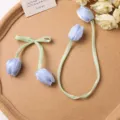 Capullos de flores de tulipán de tela azul y lazo verde accesorios para el cabello DIY. - Azul