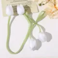 Double head tulip fabric ribbon bow hair accessories DIY handmade craft hair clip decoration - White