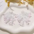 Handcrafted white pink beaded fringe flower patch DIY sewing earring accessories detail view. - Light Pink