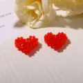 Korean ins dopamine 3D beaded red heart DIY pendant hair accessory apparel brooch charms - Red 1 Piece