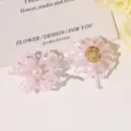 Accesorio de flor rosa de cuentas hecho a mano, componente de joyería DIY para pendientes. - Rosa