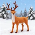 Realistisch vilten kerstrendierbeeldje in een besneeuwd bos voor vakantiedecoratie. - Enkel Hert / 35cm