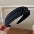Bandeau large en denim avec strass scintillants accessoire de cheveux chic quotidien - Serre-tête Pois / Style à Pois Bleu Foncé