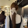 Korean style striped hair scrunchie fabric bow ponytail holder fashion hair accessory - High Elasticity / Off White