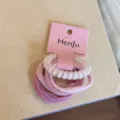 Pink hair tie set featuring clear glitter telephone wire and soft velvet bands, sweet style. - Set of 5 / Pink Series