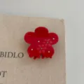 Red flower hair claw clip detail, resin shark clip with rhinestones, cute hair accessory. - Red Flower Claw Clip