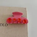 Pink resin floral hair claw clip detail, elegant sparkling rhinestone accent, secure grip hair accessory. - Pink 3D Flower Hair Claw / M
