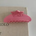 Pink hair claw clip close-up, floral design hair accessory for women styling and daily wear. - Pink Star Large Hair Claw