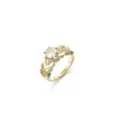 Chic gold-plated open ring with sparkling cubic zirconia, bow design and adjustable fit. - Hollow Leaf Center Round Stone Style (J0607)