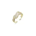 Bague ouverte réglable plaquée or avec des pierres de zircone scintillantes pour femmes. - Style Géométrique Pierre Carrée en T Croisée Double Couche (J0609)