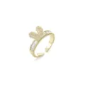 Bague ouverte élégante nœud zircon doré pour femme, accessoire de bijoux tendance réglable. - Style Nœud Papillon Oreille de Lapin en Pierre Carrée en T Pavé (J0611)