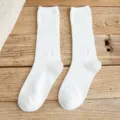Calzini donna tinta unita mezza gamba doppio ago righe verticali cotone casual comodi - Taglia unica / Bianco
