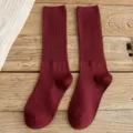 Calze da donna a coste in tinta unita, calzini lunghi in stile vintage giapponese. - Taglia unica / Borgogna