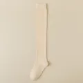 Calze lunghe tinta unita sopra il ginocchio da donna, comode calze in maglia di inverno. - Taglia unica / Bianco avorio