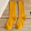 Women summer solid color mid-tube socks Japanese college style vertical striped socks - One Size / Turmeric