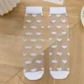Calze trasparenti da donna in seta di cristallo con motivo a cuore bianco stile dolce giapponese. - Taglia unica / Cuore Bianco