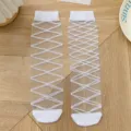 Calze trasparenti bianche da donna, eleganti collant in seta di cristallo con motivo a losanghe. - Taglia unica / Bianco Diagonale