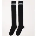 Calze alte nere con tre strisce bianche, stile JK giapponese in cotone traspirante al ginocchio. - Taglia unica / Nero