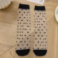 Calzini trasparenti a pois da donna simpatici calzini in morbida seta di cristallo nero - Taglia unica / pois neri